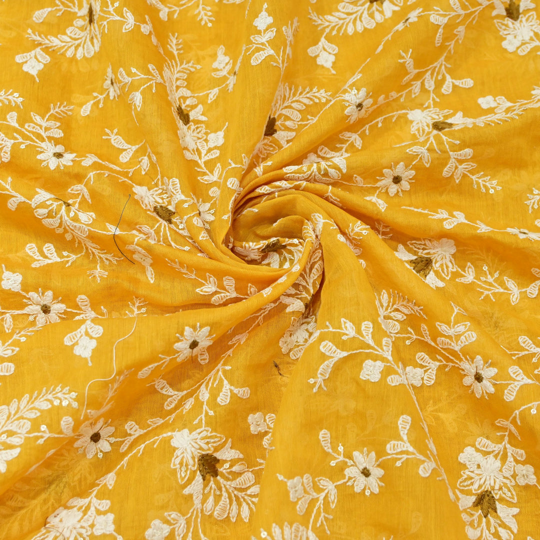 Cotton Chanderi Thread With Sequins Embroidery Fabrics