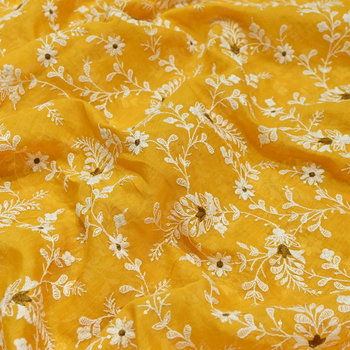 Cotton Chanderi Thread With Sequins Embroidery Fabrics