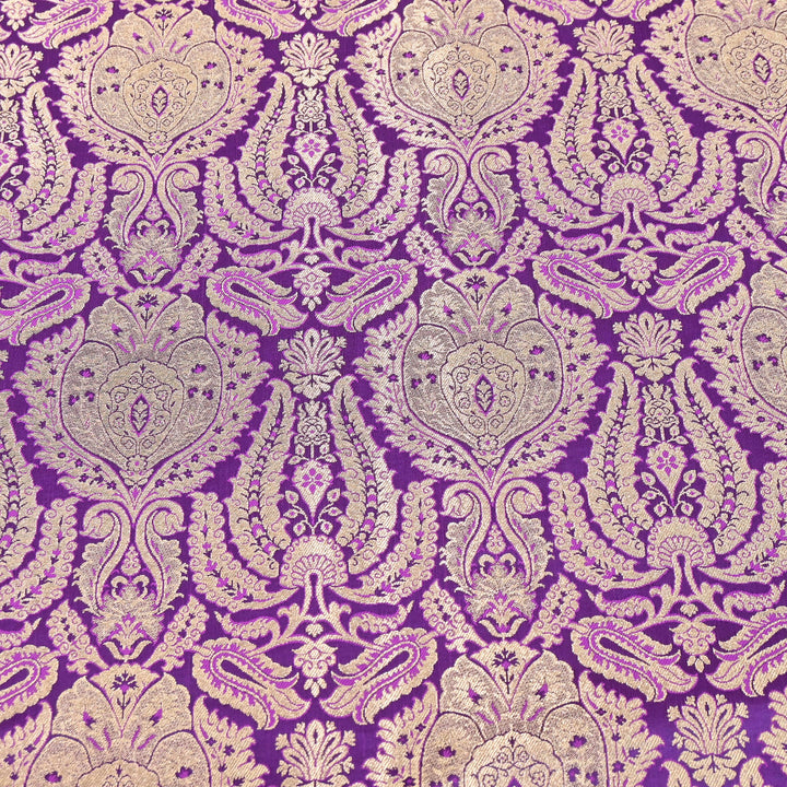 Premium Satin Brocade Khimkhab Fabric 44" – Traditional Zari Woven Designer Fabric RS8899-9
