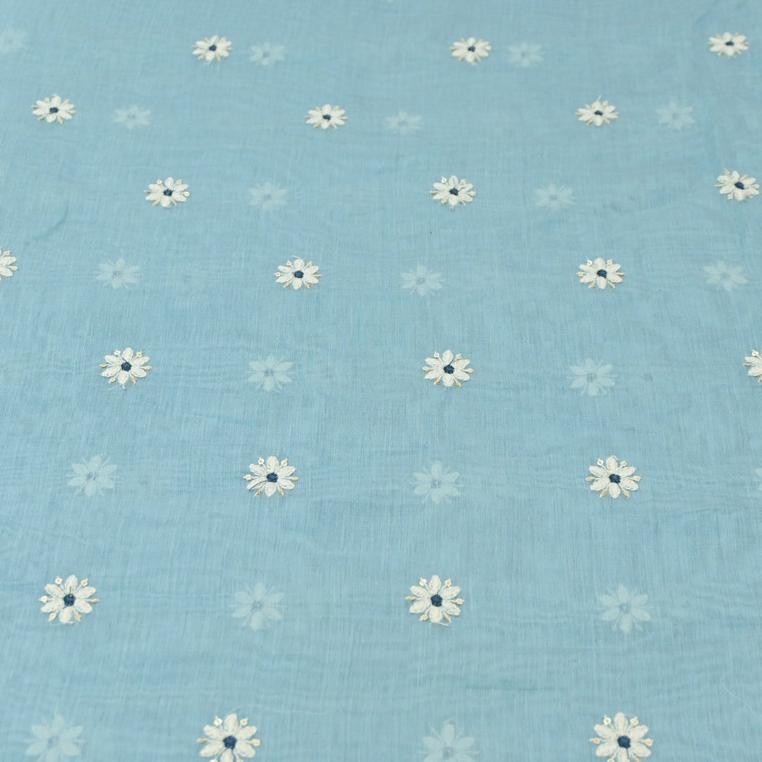 Cotton Chanderi Thread With Sequins Embroidery Fabrics