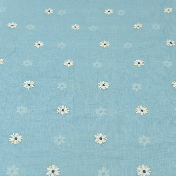 Cotton Chanderi Thread With Sequins Embroidery Fabrics