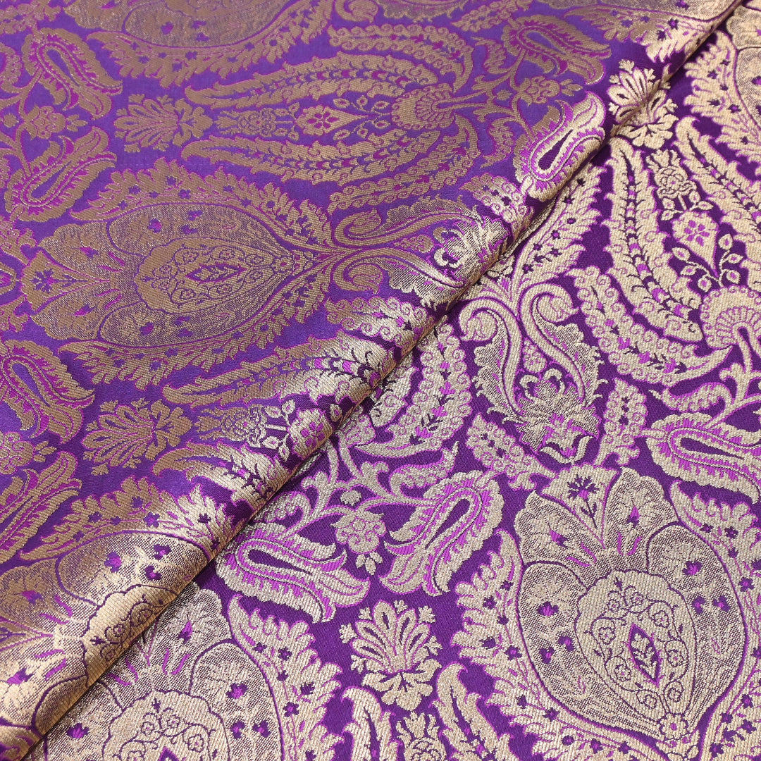 Premium Satin Brocade Khimkhab Fabric 44" – Traditional Zari Woven Designer Fabric RS8899-9