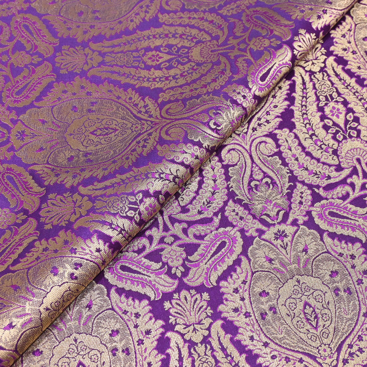 Premium Satin Brocade Khimkhab Fabric 44" – Traditional Zari Woven Designer Fabric RS8899-9