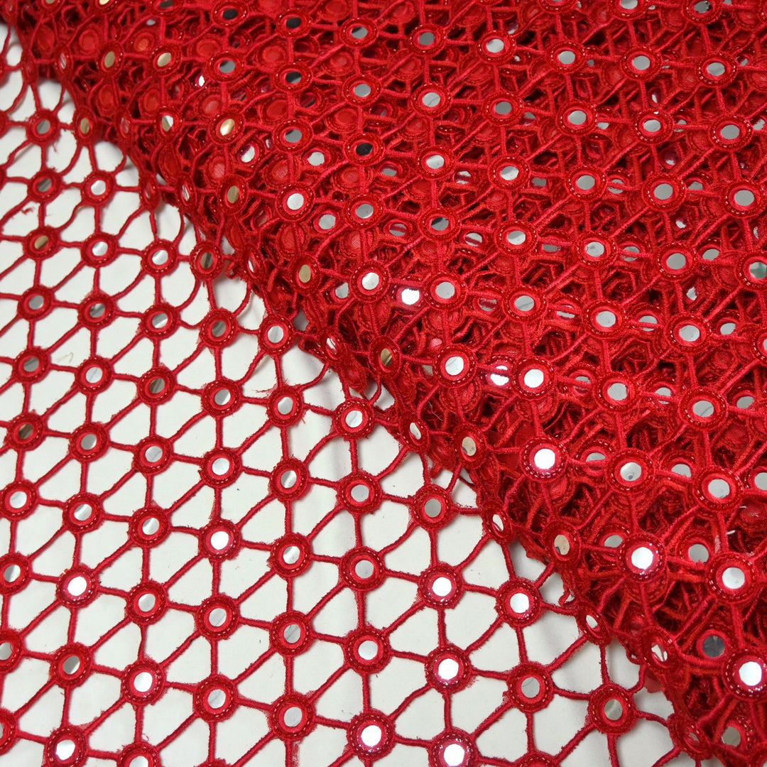 Dyed Net Cutwork Mirror Embroidery Fabrics
