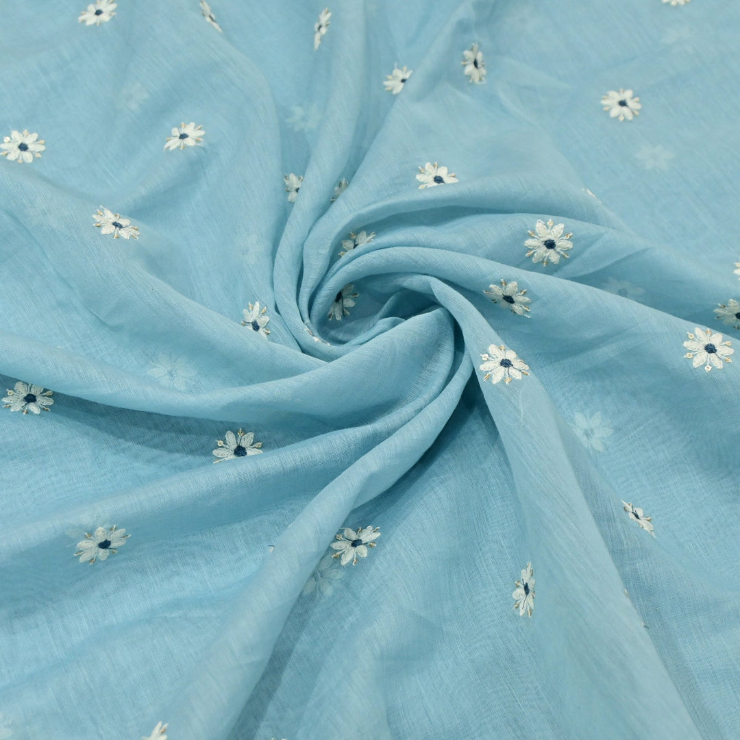 Cotton Chanderi Thread With Sequins Embroidery Fabrics