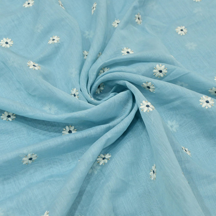 Cotton Chanderi Thread With Sequins Embroidery Fabrics