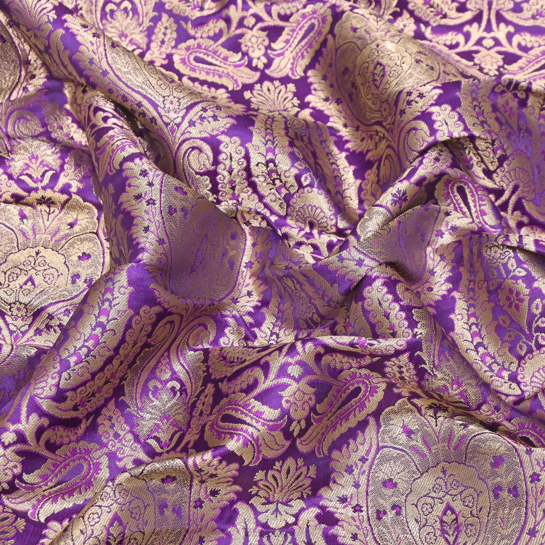 Premium Satin Brocade Khimkhab Fabric 44" – Traditional Zari Woven Designer Fabric RS8899-9