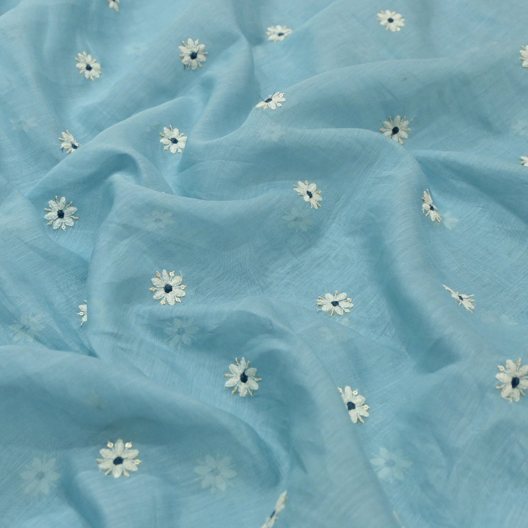 Cotton Chanderi Thread With Sequins Embroidery Fabrics