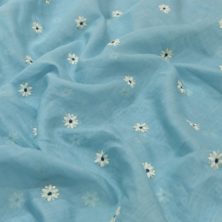 Cotton Chanderi Thread With Sequins Embroidery Fabrics