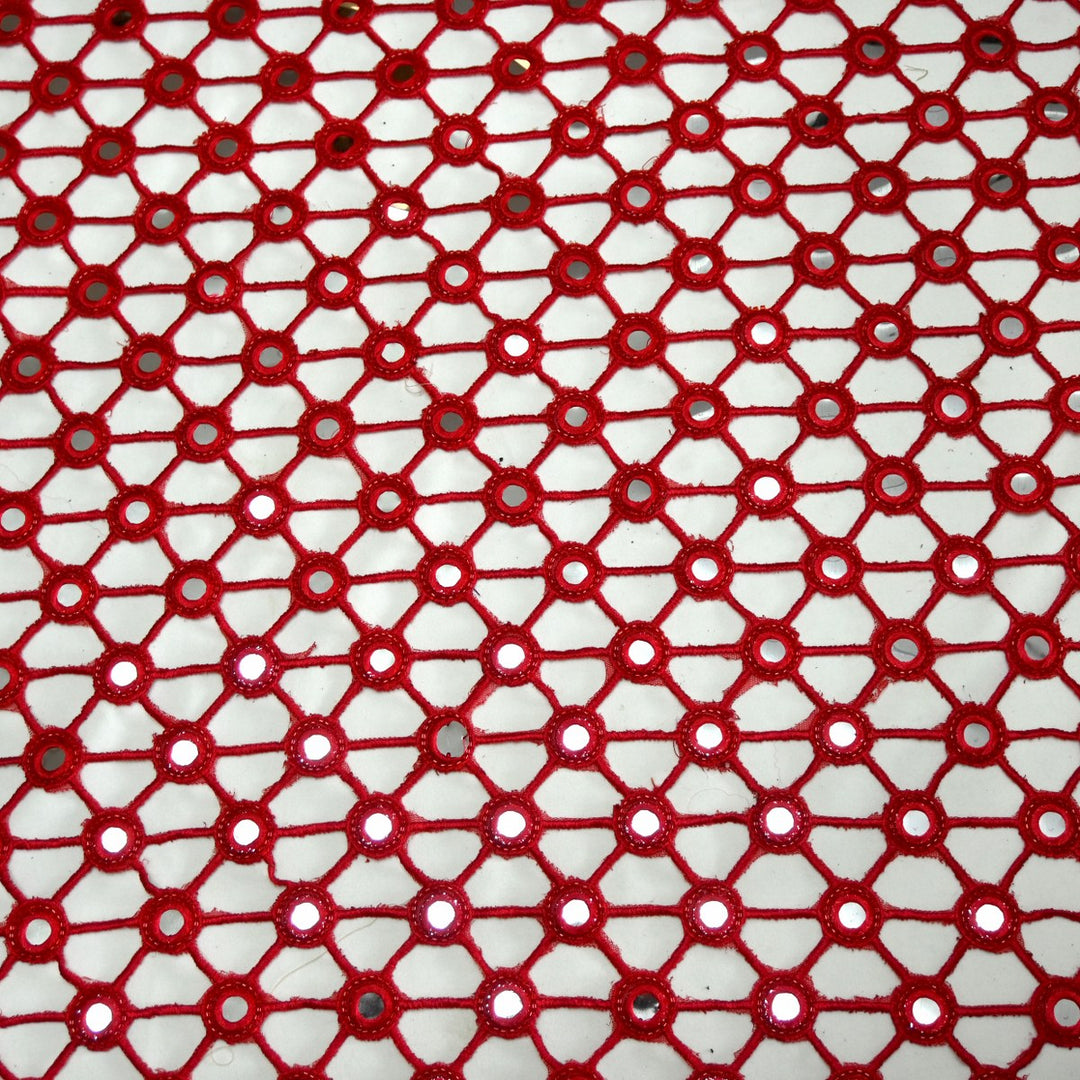 Dyed Net Cutwork Mirror Embroidery Fabrics