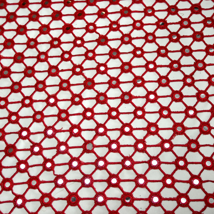 Dyed Net Cutwork Mirror Embroidery Fabrics
