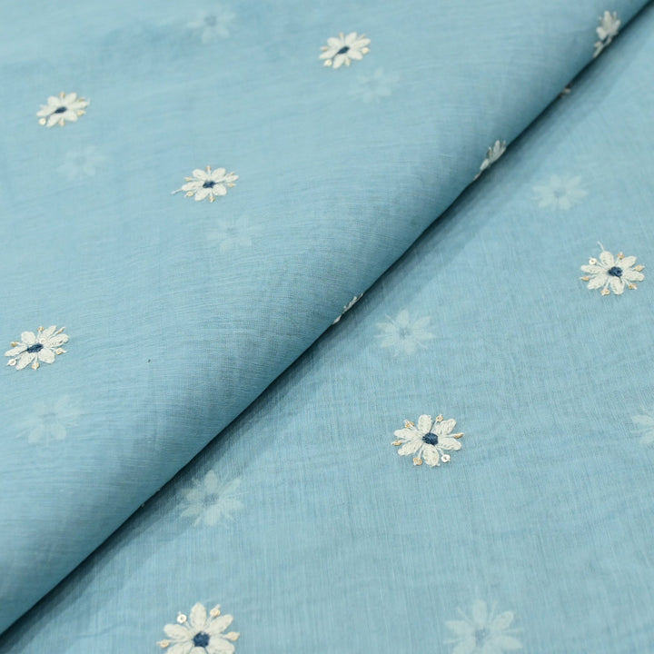 Cotton Chanderi Thread With Sequins Embroidery Fabrics