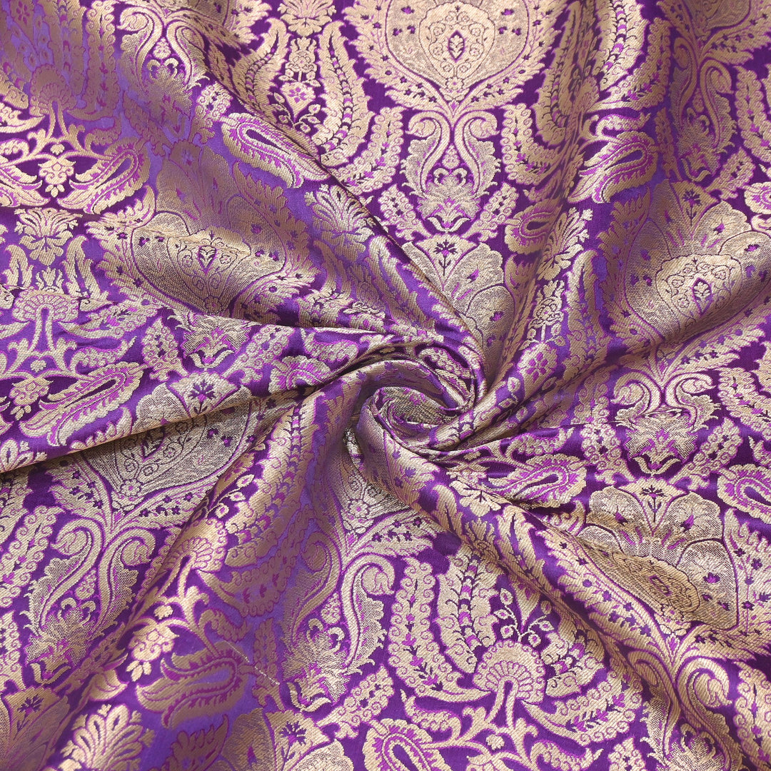 Premium Satin Brocade Khimkhab Fabric 44" – Traditional Zari Woven Designer Fabric RS8899-9