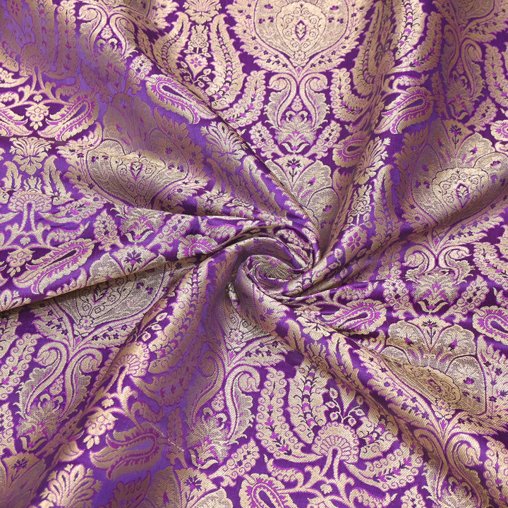 Premium Satin Brocade Khimkhab Fabric 44" – Traditional Zari Woven Designer Fabric RS8899-9