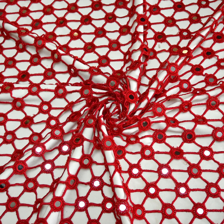 Dyed Net Cutwork Mirror Embroidery Fabrics
