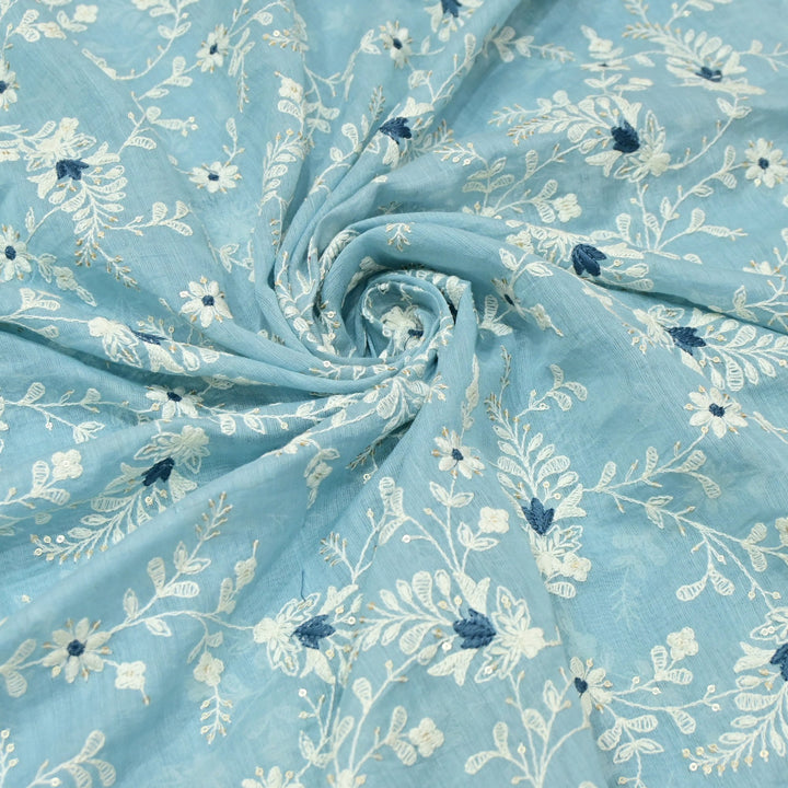 Cotton Chanderi Thread With Sequins Embroidery Fabrics