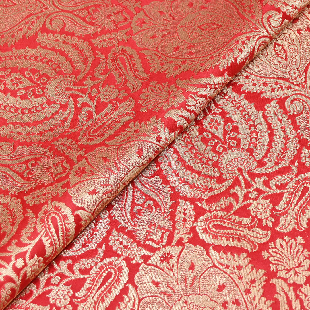Premium Satin Brocade Khimkhab Fabric 44" – Traditional Zari Woven Designer Fabric RS8899-8