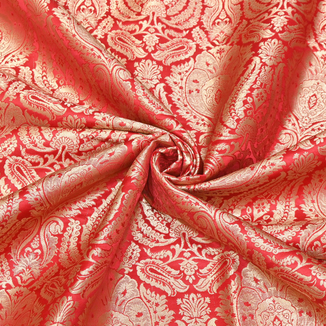 Premium Satin Brocade Khimkhab Fabric 44" – Traditional Zari Woven Designer Fabric RS8899-8