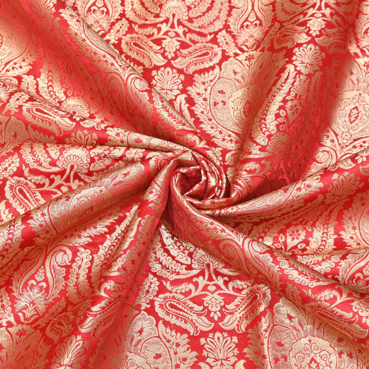 Premium Satin Brocade Khimkhab Fabric 44" – Traditional Zari Woven Designer Fabric RS8899-8