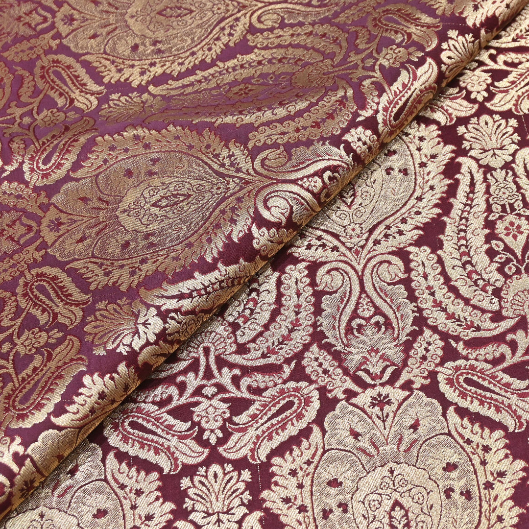 Premium Satin Brocade Khimkhab Fabric 44" – Traditional Zari Woven Designer Fabric RS8899-7