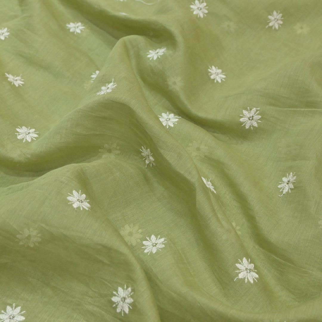 Cotton Chanderi Thread With Sequins Embroidery Fabrics