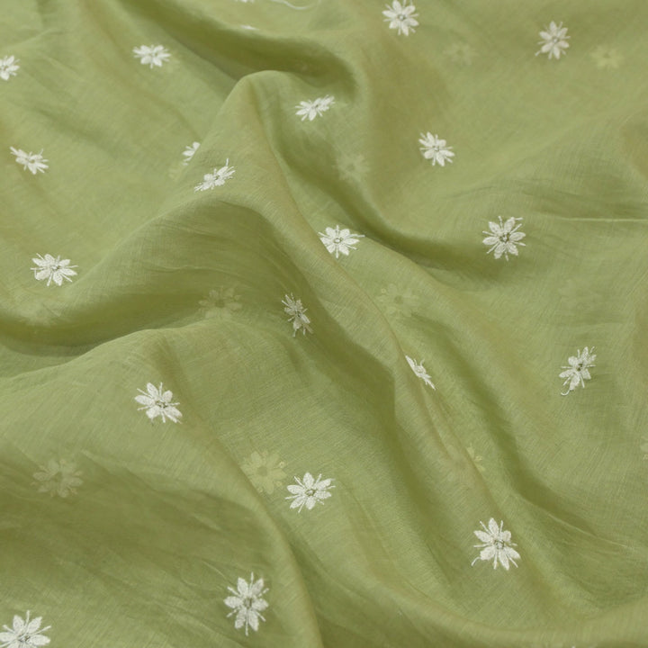 Cotton Chanderi Thread With Sequins Embroidery Fabrics