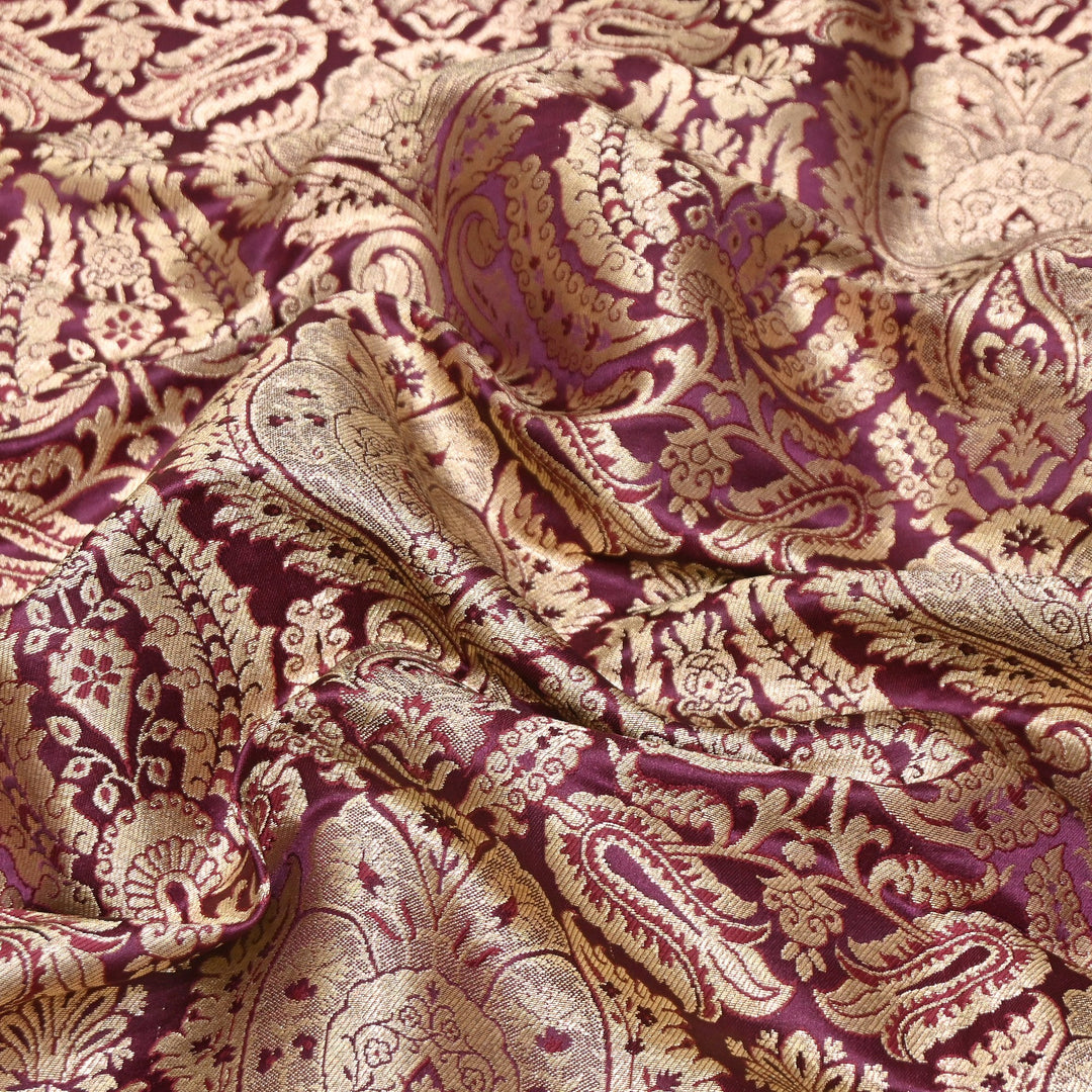 Premium Satin Brocade Khimkhab Fabric 44" – Traditional Zari Woven Designer Fabric RS8899-7