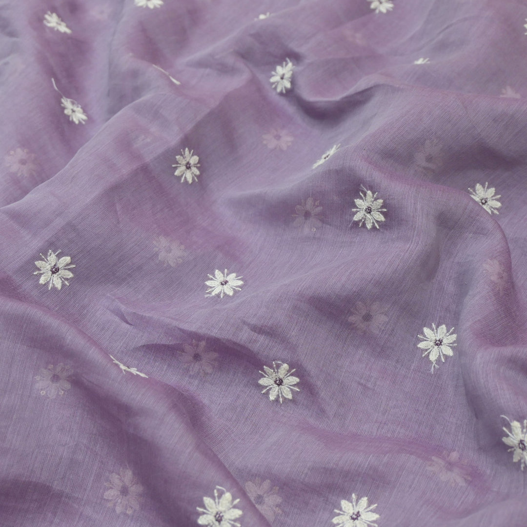 Cotton Chanderi Thread With Sequins Embroidery Fabrics