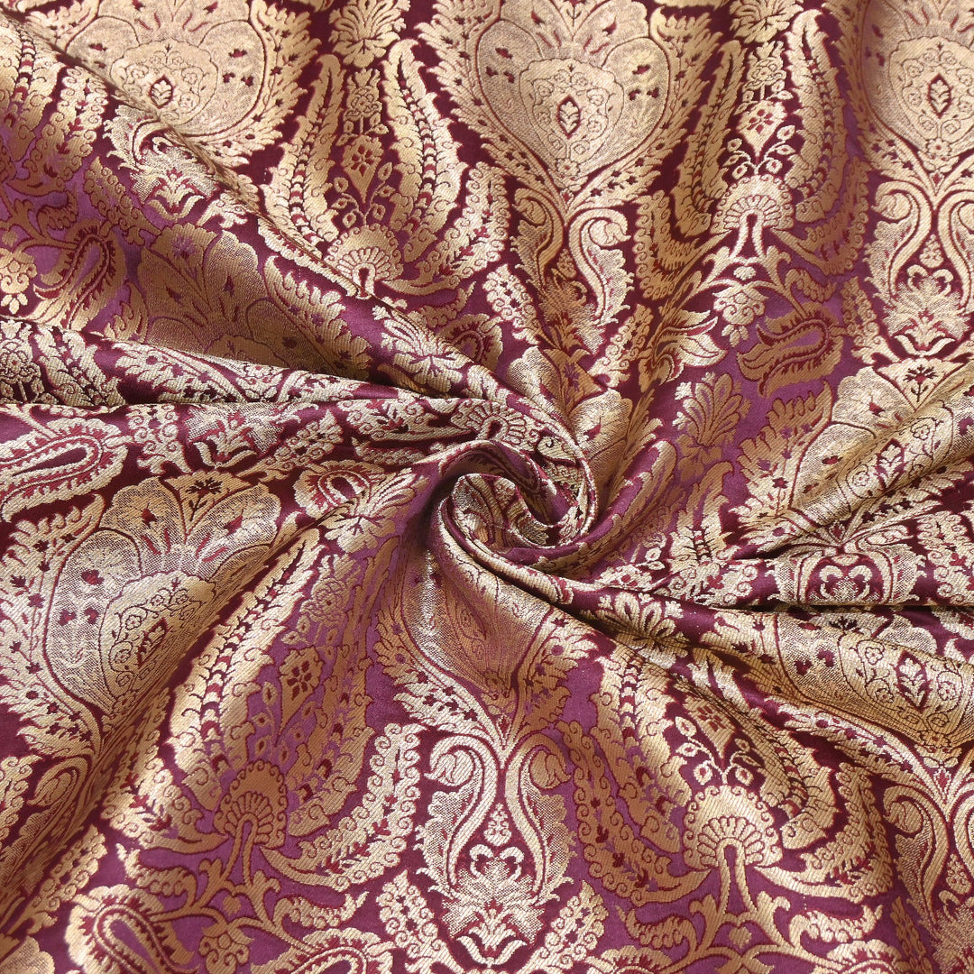 Premium Satin Brocade Khimkhab Fabric 44" – Traditional Zari Woven Designer Fabric RS8899-7