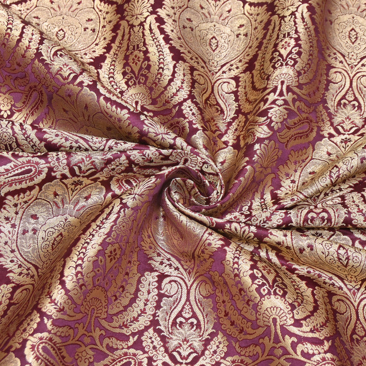 Premium Satin Brocade Khimkhab Fabric 44" – Traditional Zari Woven Designer Fabric RS8899-7