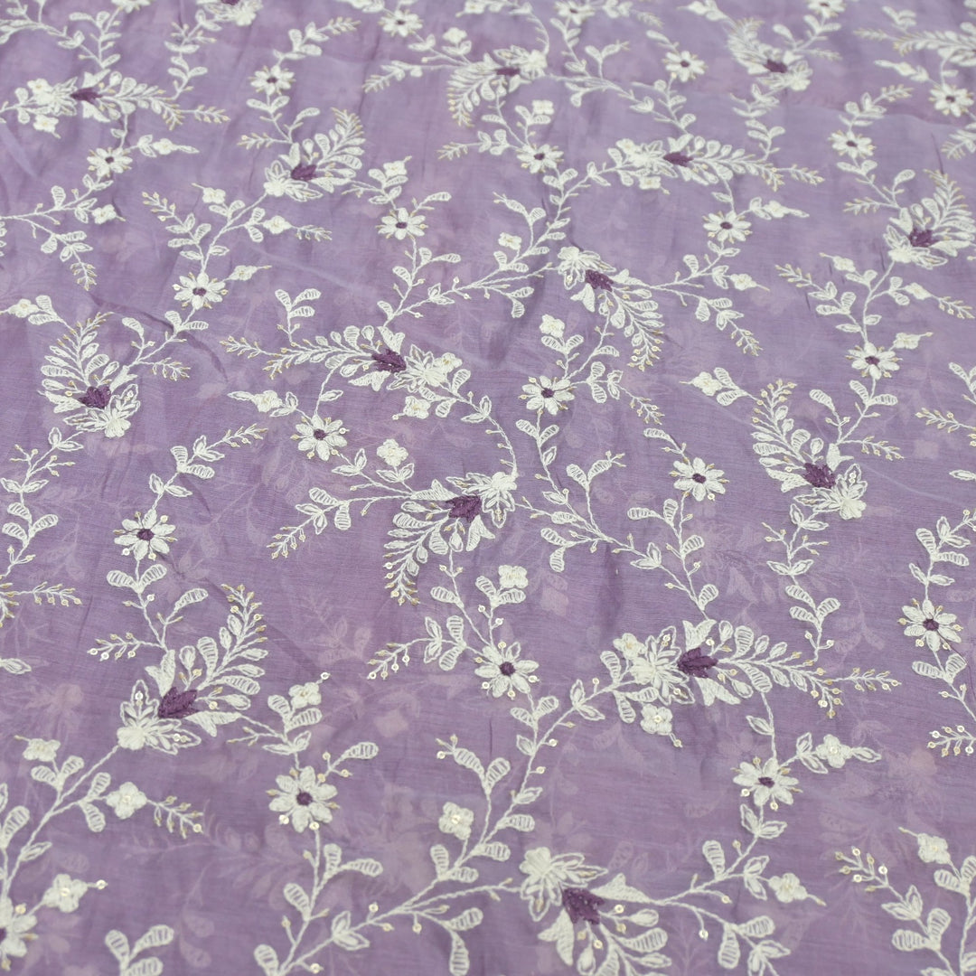 Cotton Chanderi Thread With Sequins Embroidery Fabrics