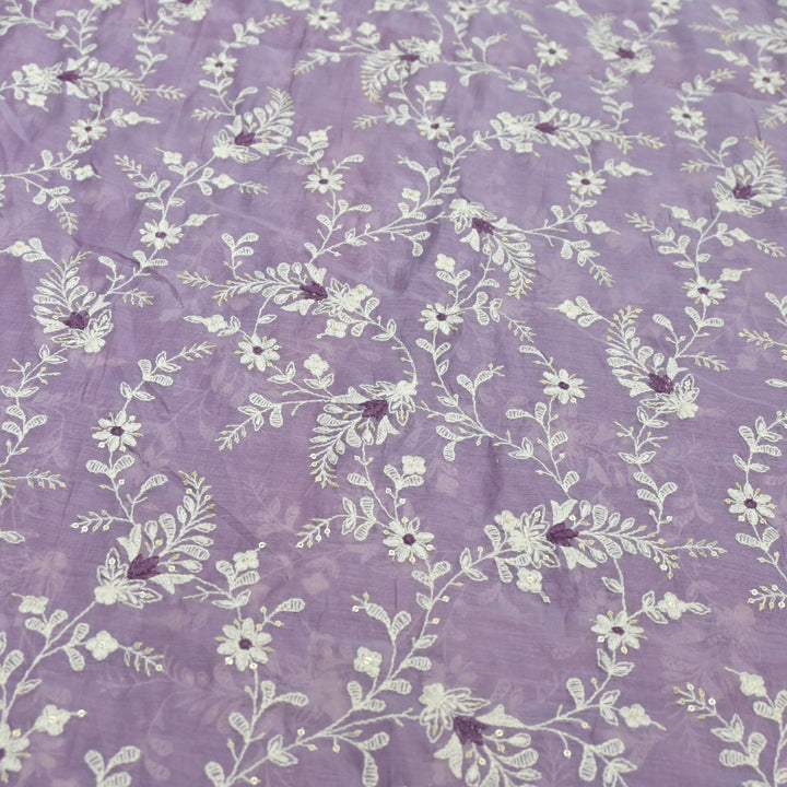 Cotton Chanderi Thread With Sequins Embroidery Fabrics