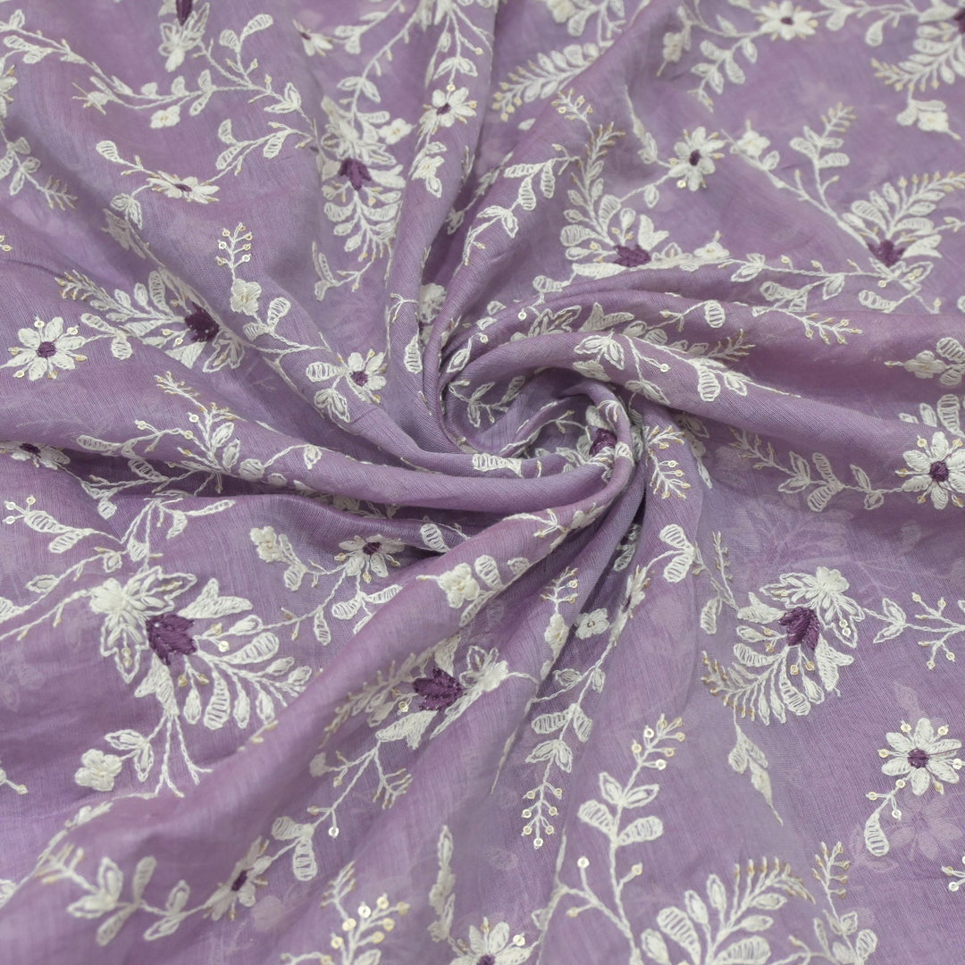 Cotton Chanderi Thread With Sequins Embroidery Fabrics