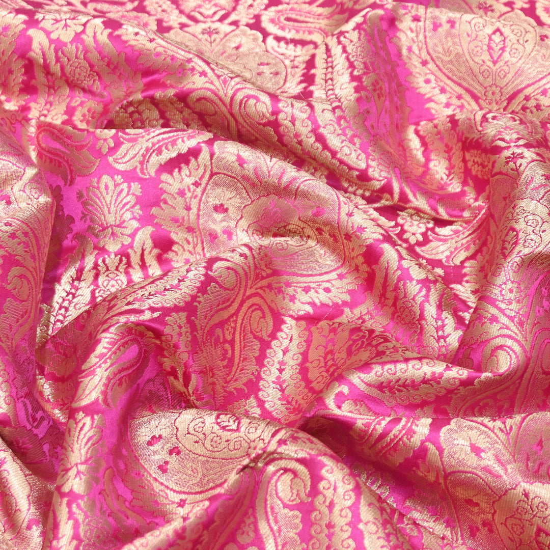 Premium Satin Brocade Khimkhab Fabric 44" – Traditional Zari Woven Designer Fabric RS8899-6