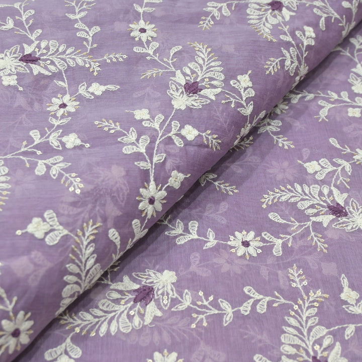 Cotton Chanderi Thread With Sequins Embroidery Fabrics