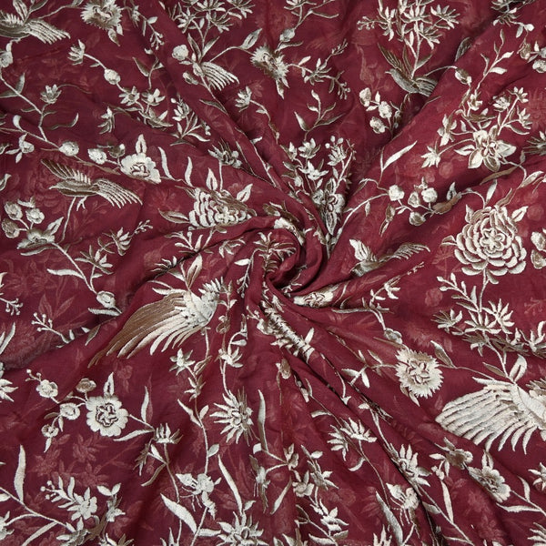 Viscose Georgette Parsi Work Embroidery Fabrics
