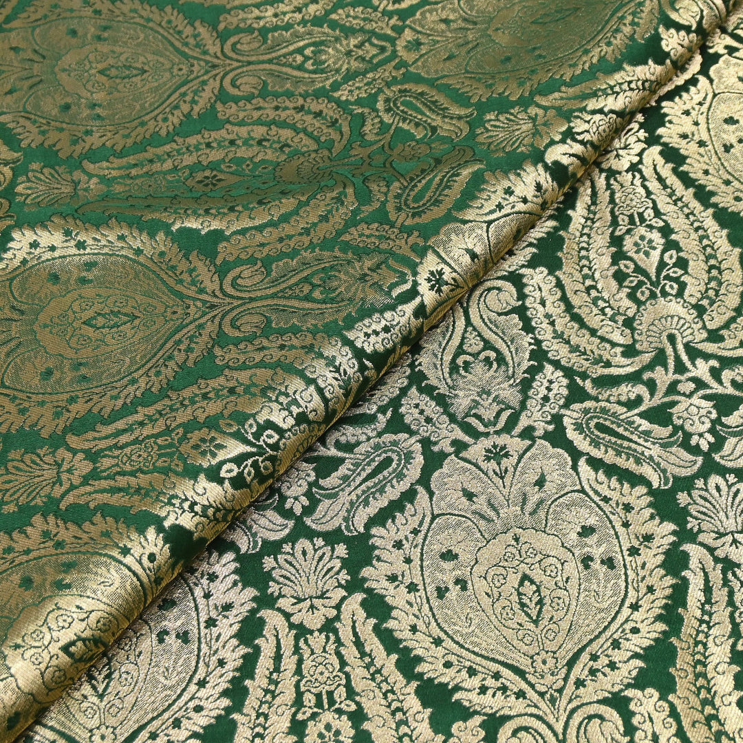 Premium Satin Brocade Khimkhab Fabric 44" – Traditional Zari Woven Designer Fabric RS8899-3