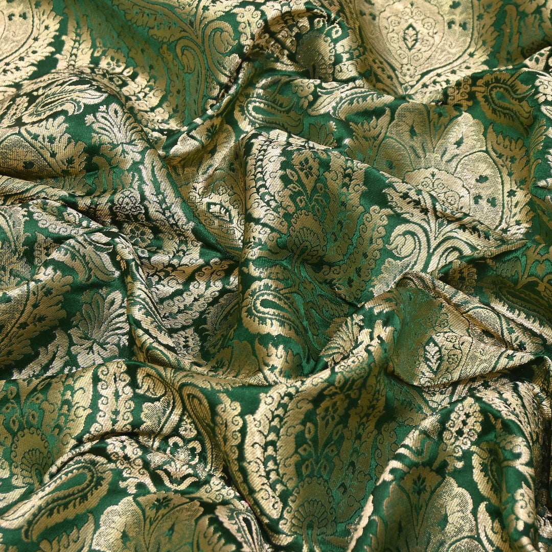 Premium Satin Brocade Khimkhab Fabric 44" – Traditional Zari Woven Designer Fabric RS8899-3