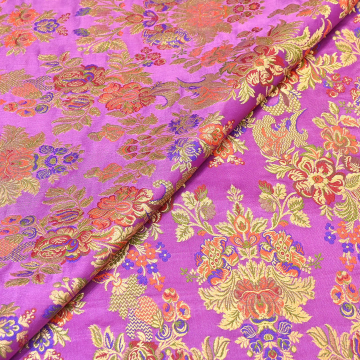 Satin Kimkhab Multi Brocade Fabric | Heavy Luxury Zari Woven Designer Fabric | RS0022-1