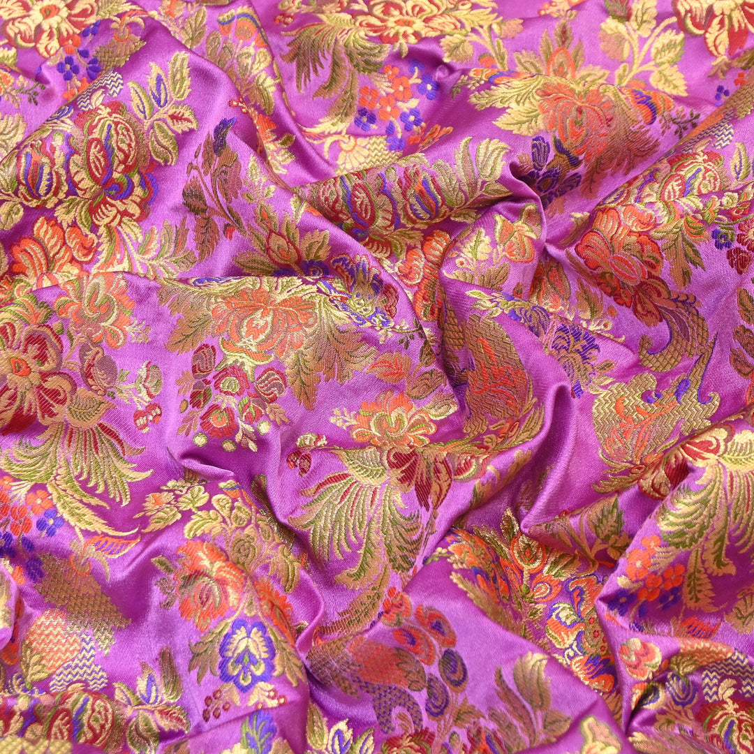 Satin Kimkhab Multi Brocade Fabric | Heavy Luxury Zari Woven Designer Fabric | RS0022-1