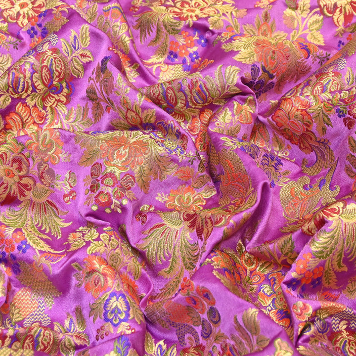 Satin Kimkhab Multi Brocade Fabric | Heavy Luxury Zari Woven Designer Fabric | RS0022-1