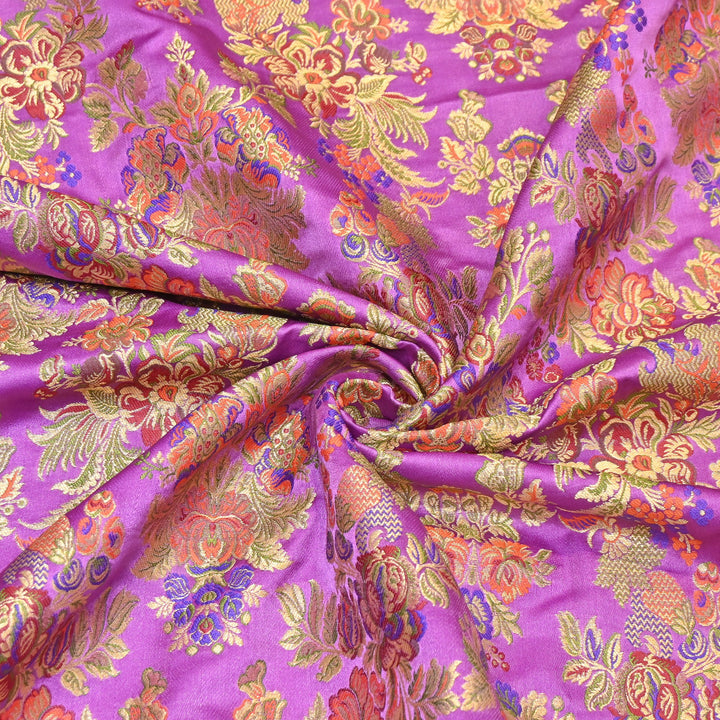 Satin Kimkhab Multi Brocade Fabric | Heavy Luxury Zari Woven Designer Fabric | RS0022-1