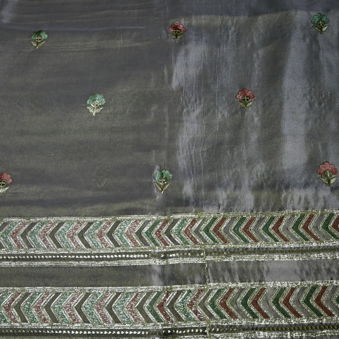 Dyed Tissue Foil Embroidery Dupatta Fabrics