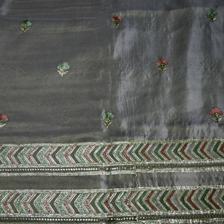 Dyed Tissue Foil Embroidery Dupatta Fabrics