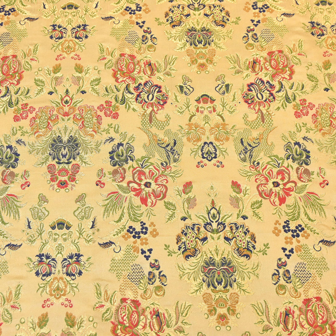 Satin Kimkhab Multi Brocade Fabric | Heavy Luxury Zari Woven Designer Fabric | RS0022-2