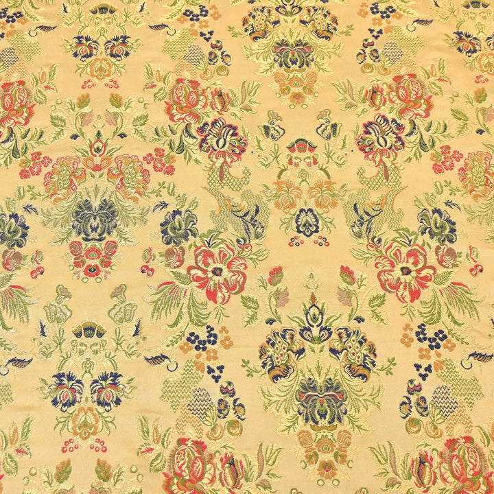 Satin Kimkhab Multi Brocade Fabric | Heavy Luxury Zari Woven Designer Fabric | RS0022-2