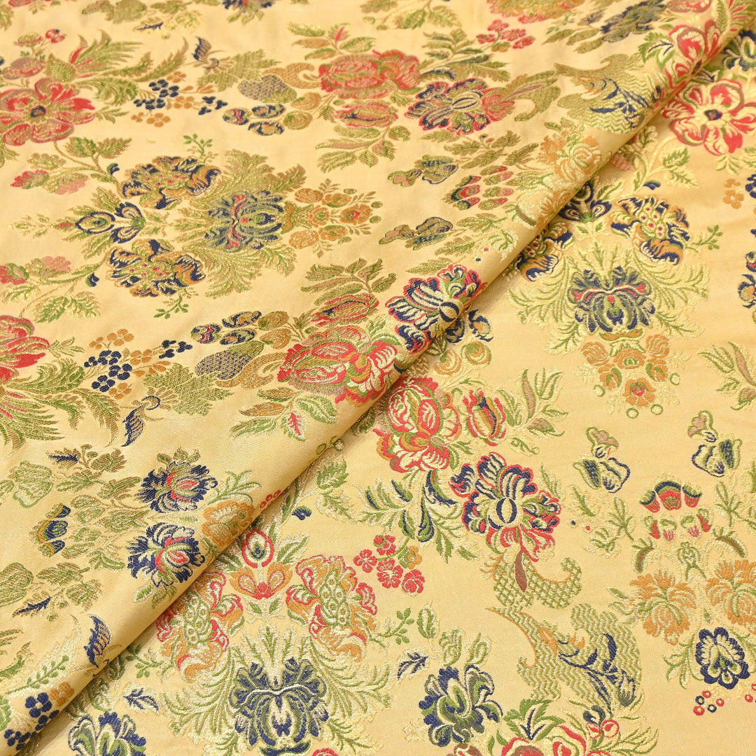 Satin Kimkhab Multi Brocade Fabric | Heavy Luxury Zari Woven Designer Fabric | RS0022-2