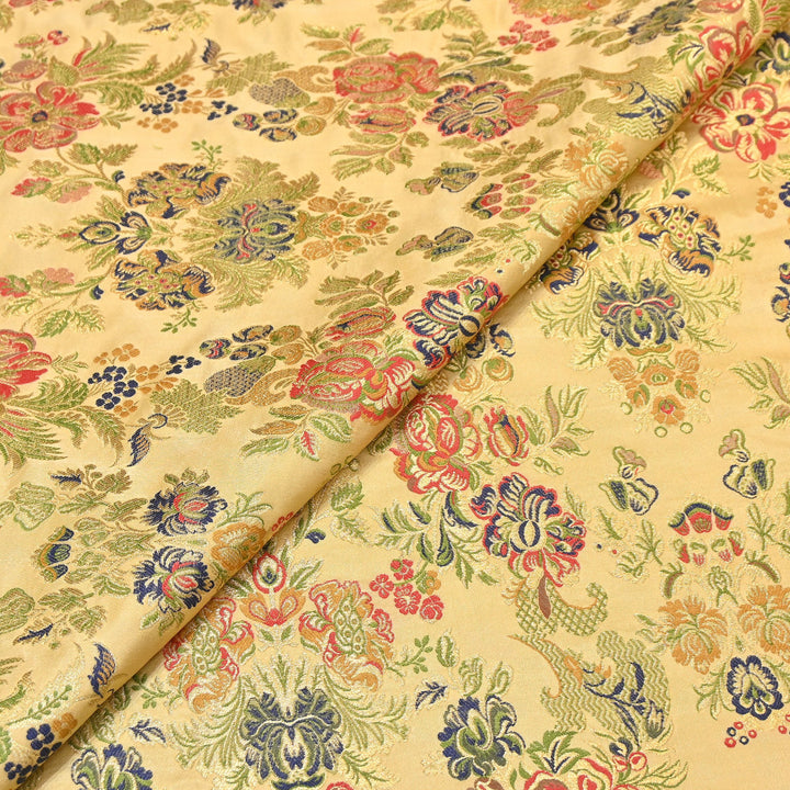 Satin Kimkhab Multi Brocade Fabric | Heavy Luxury Zari Woven Designer Fabric | RS0022-2
