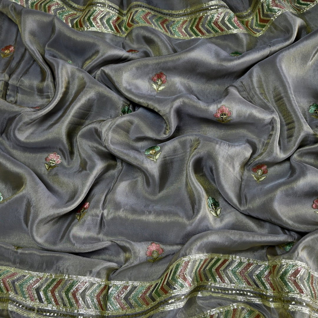 Dyed Tissue Foil Embroidery Dupatta Fabrics