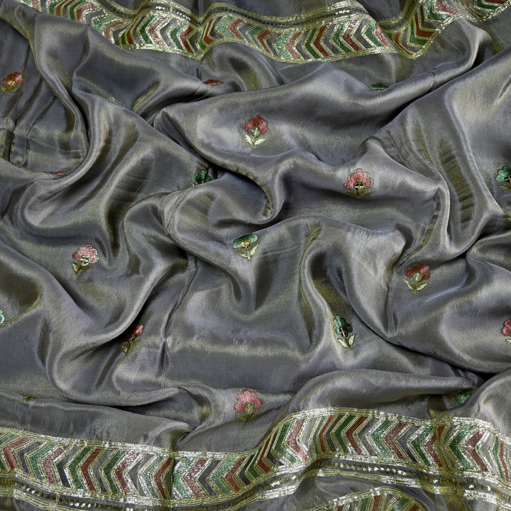 Dyed Tissue Foil Embroidery Dupatta Fabrics